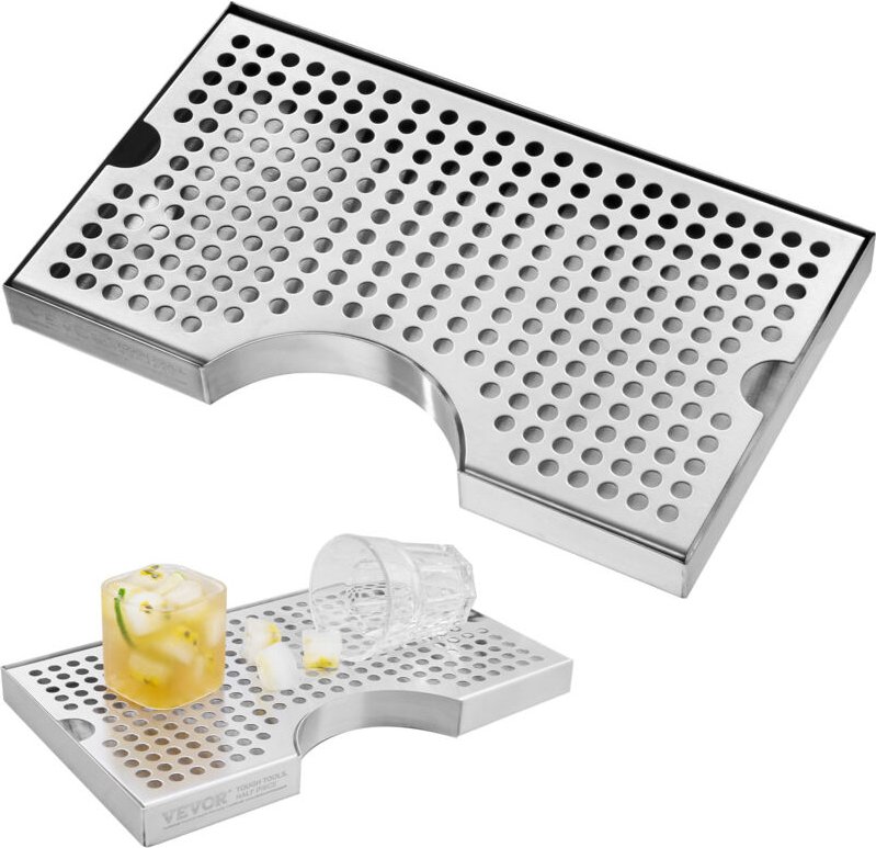 Vevor 304 Edelstahl-Tropfschale, Bierabtropfschale mit 4 Rutschfesten Gummipads & Abnehmbarer Abdeckung, 300 x 180 x 25 ...