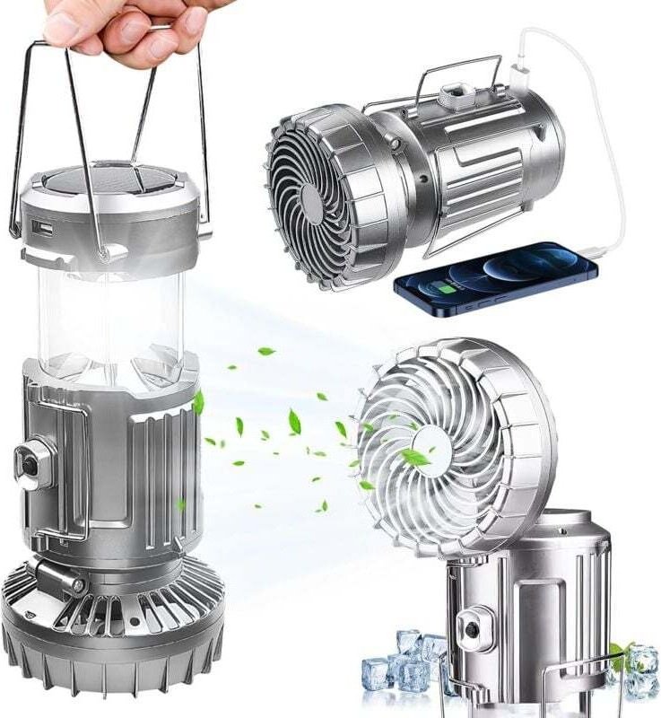 Solarbetriebene Campinglampe, 1500 mAh LED-Campinglaterne, tragbarer Ventilator, USB-wiederaufladbare Campinglampe, wass...