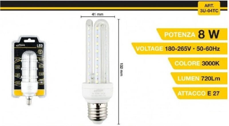 Trade Shop - LED-LAMPE 3U E27 8W KALTLICHT 6500K NATÜRLICH 4000K WARM 3000K 48D 3U04T -