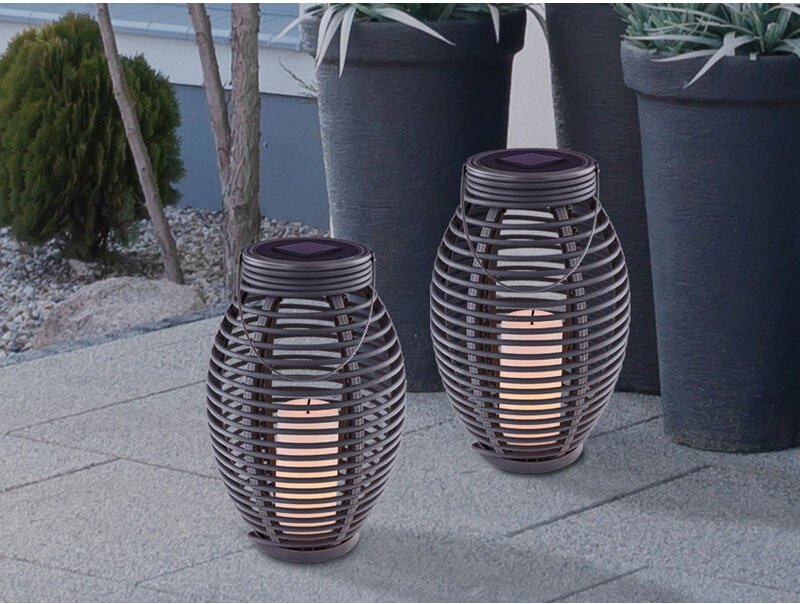 Meinewunschleuchte - Solarlaterne 2er set mit led Kerze & Rattanoptik hängend oder stehend, Höhe 35cm