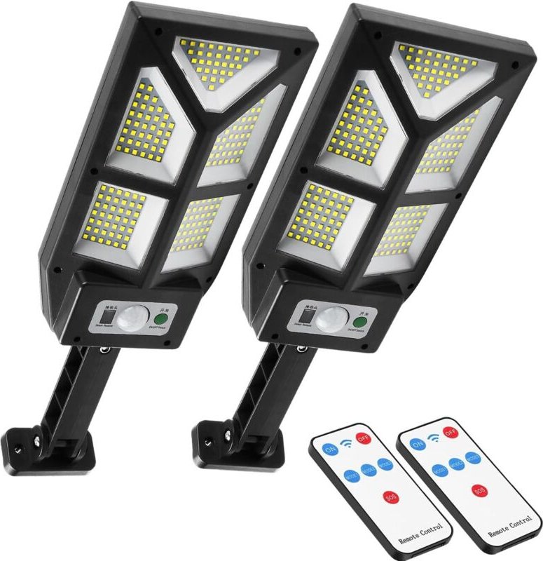 2er-Set Solar-Außenleuchten, 196 LEDs, Solar-Straßenleuchten mit Bewegungsmelder, IP65 wasserdicht, 3 Beleuchtungsmodi, ...