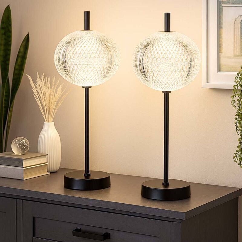 LED Tischleuchte Kristall Tischlampe dimmbar Beistellleuchte Farbwechsel, CCT Memoryfunktion, schwarz klar, 6W 374Lm war...
