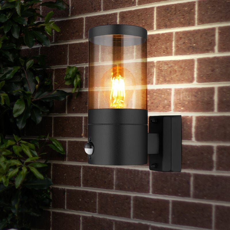 Wandlampe Außenleuchte mit Bewegungsmelder Gartenleuchte Fassadenleuchte, IP44, Edelstahl, schwarz rauch, 1x E27, HxBxÜ ...
