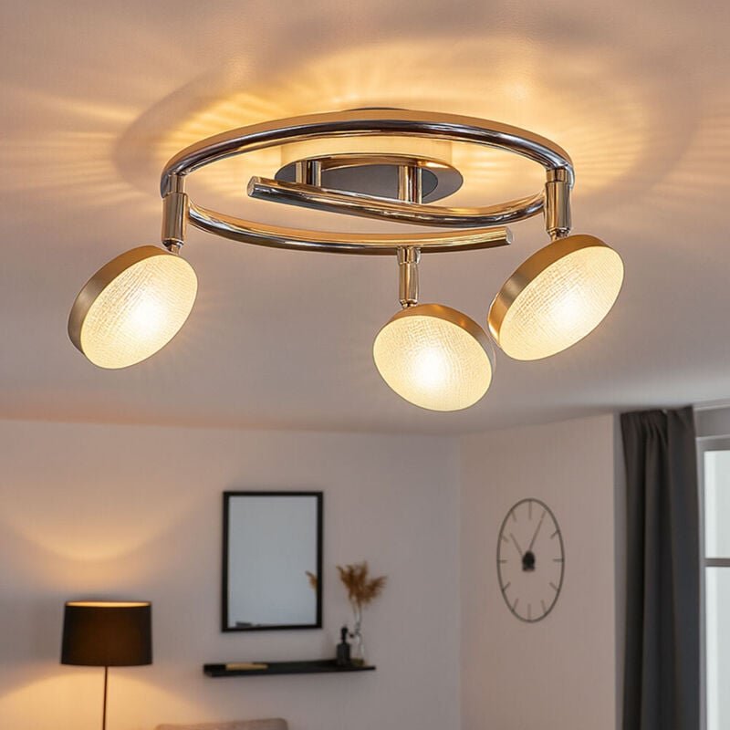 Deckenleuchte schwenkbar Spotrondell Chrom Deckenlampe Alu, Nickel matt, 3x led 5W 345Lm warmweiß, DxH 25x16,5 cm