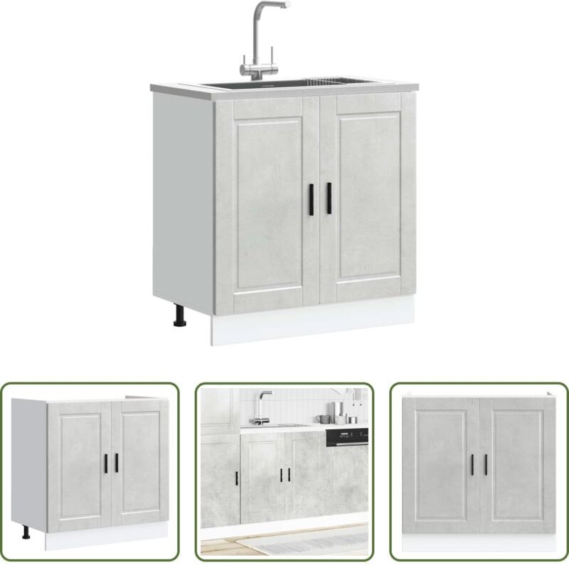 vidaXL Holzwerkstoff - Spülenunterschrank Porto Betongrau 80x46x81,5 cm Holzwerkstoff