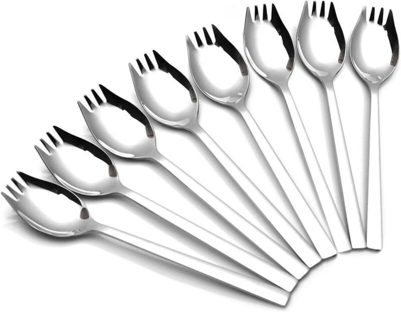 CCYKXA 8-teiliges 2-in-1-Besteckset aus Edelstahl 304: Suppengabel, Suppenlöffel, Salatgabel und Spaghettilöffel ideal f...