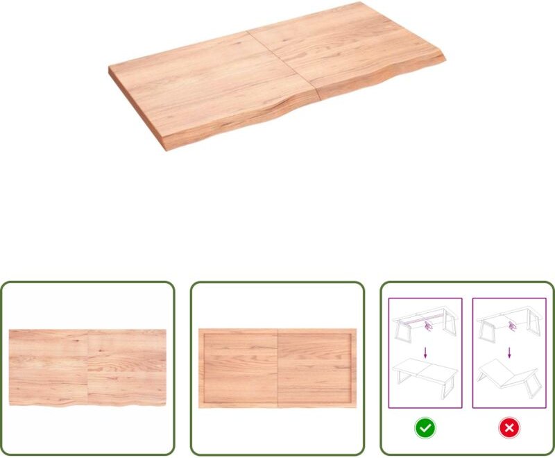 Eichenholz - Tischplatte Hellbraun 120x60x(2-4)cm Massivholz Eiche Behandelt