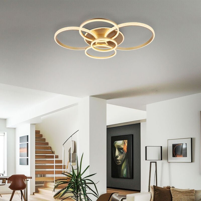 Globo Lighting - Deckenlampe Deckenleuchte Wohnzimmerleuchte led Champagnerfarben Ringe l 110 cm