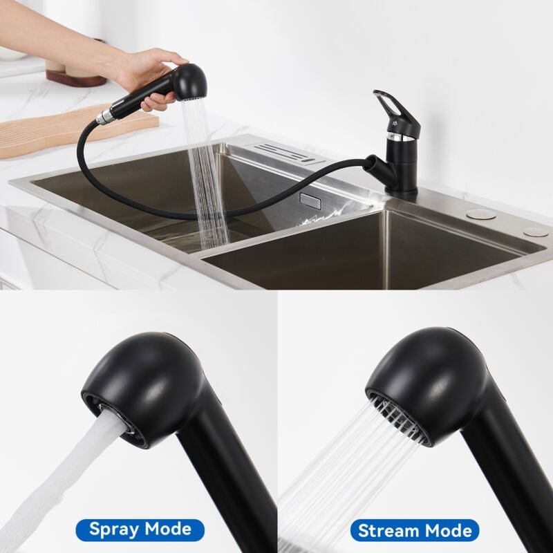 Küchenarmatur ausziehbare mit 2 Strahlarten Schwarz, 360° Drehbar Wasserhahn Küche ausziehbar bis 60cm, Spültischarmatur...