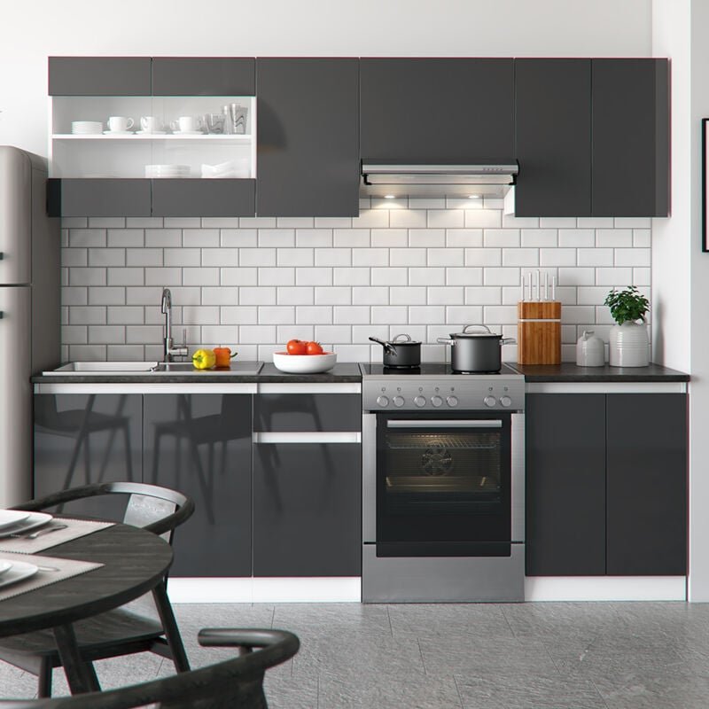 Vicco - Küchenzeile Raul, Anthrazit/Weiß, 240 cm , ap Schwarz