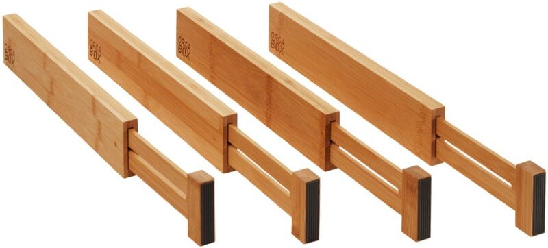 4-teiliges ORGA-BOX Bambus Schubladen Trennsystem 354 - 482 mm Schubladentrenner, Schubladenteiler mit Federmechanismus