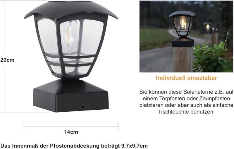 Thumbnail - Star Trading - LED-Solar-Pfosten/Wegleuchte 'Felix', ca. 14x19cm, schwarz