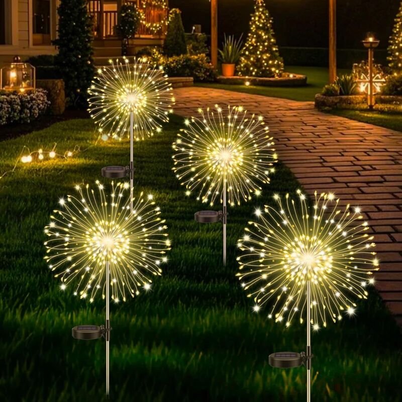 Solarleuchten Außen Garten, 2 Stück 120 LED Solar Außen Feuerwerk Lichter, IP65 Wasserdicht 8 Modi Solar Außenbeleuchtun...