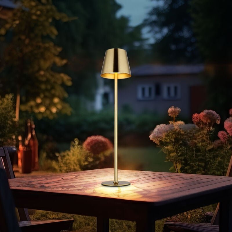 Außen led Tischleuchte Höhenverstellbar Tischlampe Touchdimmer Leseleuchte Akku Balkon, Metall messing, IP44, 3W 130Lm w...