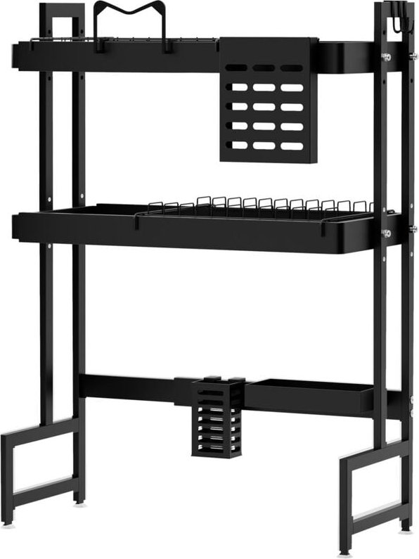 FLASIDU Küchenregal, ausziehbar, für Geschirr, 100×28×84cm, schwarz.