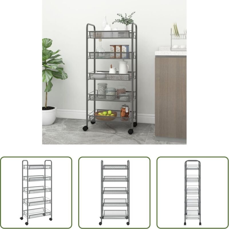 vidaXL Stauraum - Küchenwagen 5 Etagen Grau 46x26x105 cm Eisen