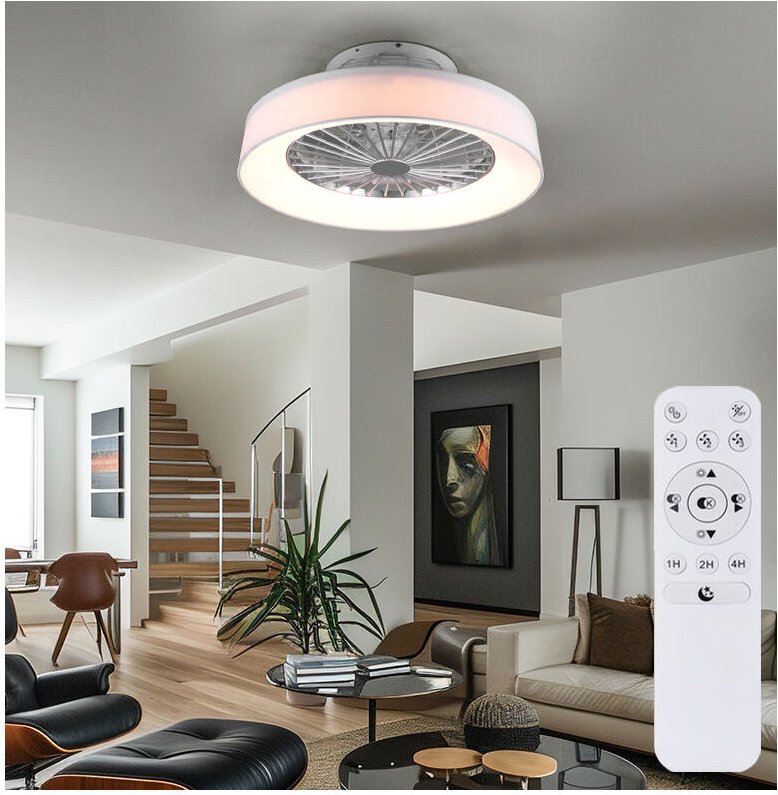 Deckenventilator mit Beleuchtung Wohnzimmerleuchte Fernbedienung Deckenleuchte weiß mit Ventilator, Dimmbar CCT Nachtlic...