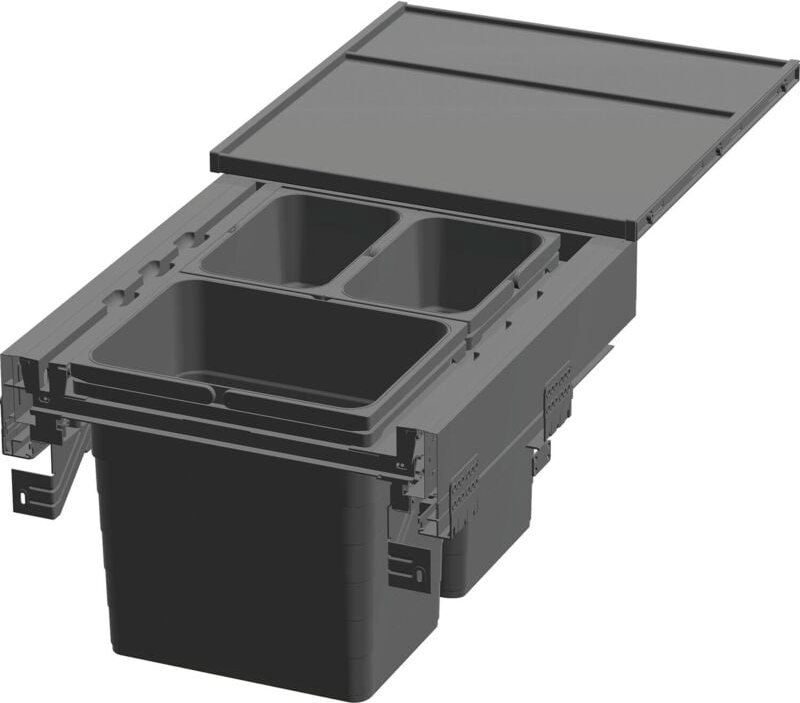 Ninka Abfalltrennsystem eins2pack Push-to-open - Korpusbreite 500mm, Dunkelgrau, 2x8L + 1x17L