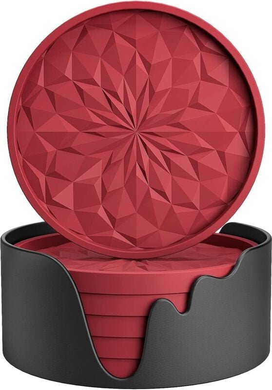 Silikon-Untersetzer mit Halter für heiße oder kalte Getränke, dick, rutschfest, tiefes Tablett, schwarz, 6er-Set