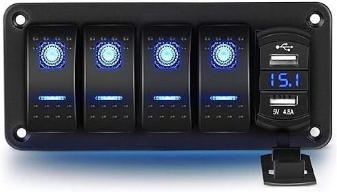 4-Gang-Wippschalter-Panel, 12 V/24 v, wasserdichter Wippschalter mit zwei USB-Ladebuchsen für Autos und Boote - Lntyq