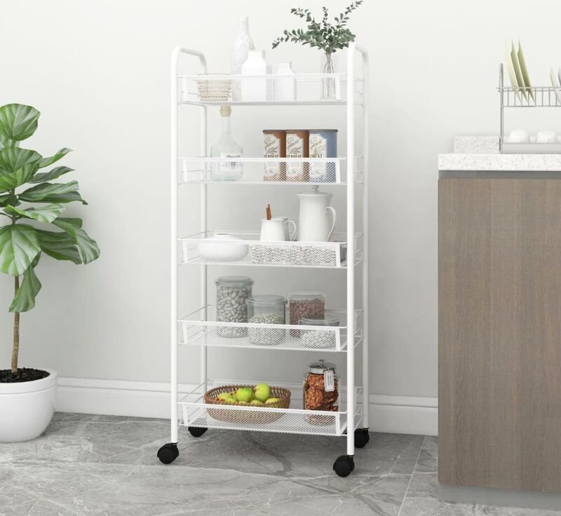 Küchenwagen 5 Etagen Weiß 46x26x105 cm Eisen Vidaxl