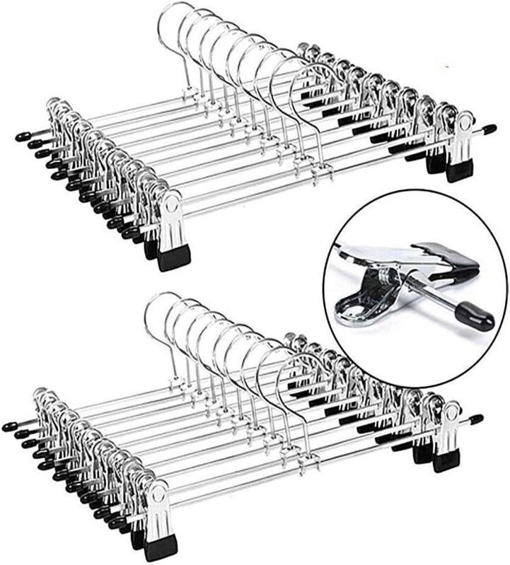Metall-Hosenbügel, Clip-Bügel, Hosenhalter mit verstellbaren Chromclips, Metallbügel, knitterfreie Rockbügel, platzspare...