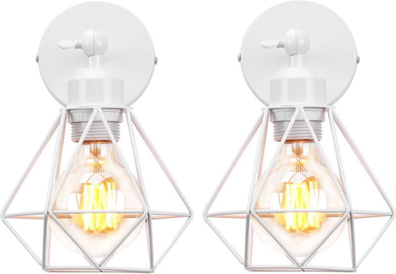 2Pcs Wandleuchte E27 Industriell Metall Wandlampe Einstellbarer Lampenschirm für Wohnzimmer Küche Flur - Weiß