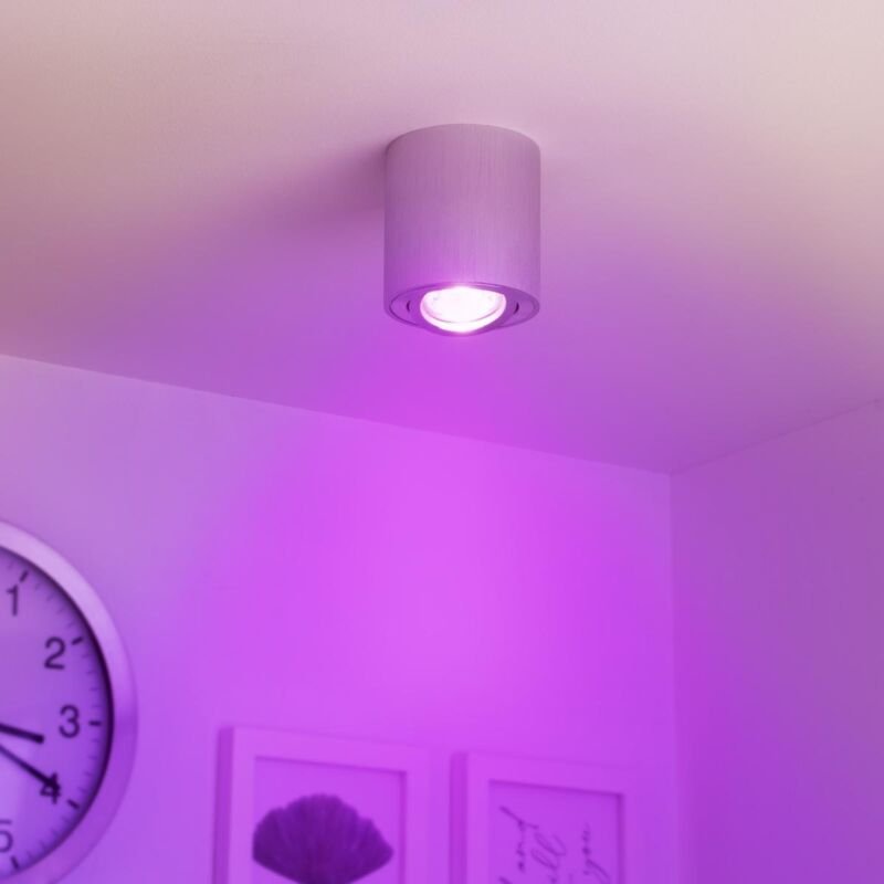 Runder Aufbaustrahler schwenkbar Deckenbeleuchtung - Farbe: Alu-gebürstet - LED Leuchtmittel: GU10 5W RGB+CCT 230V dimmb...