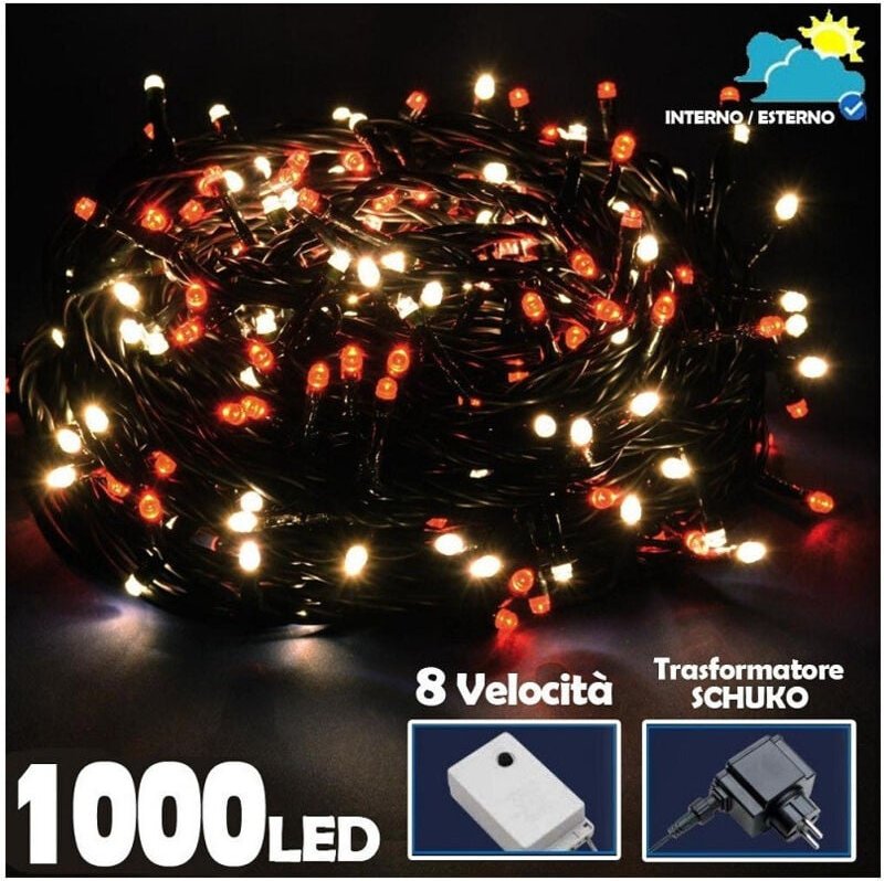 Trade Shop - LICHTERKETTE 1000 LED LICHTER WEIHNACHTSBAUM GLÜHWÜRMCHEN WARM WEIß ROT OUTDOOR -