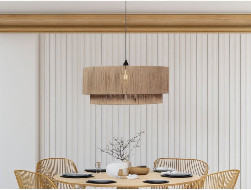 Große led Pendelleuchte 1-flammig aus Jute Natur im Boho Stil, ø 60cm