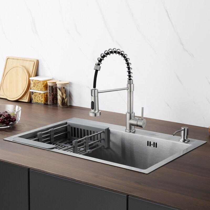 Lonheo Max - Edelstahl Küchenspüle 68 x 45 cm Einbauspüle für ab 80 cm Unterschrank + Hochdruck Ausziehbare Küchenarmatu...