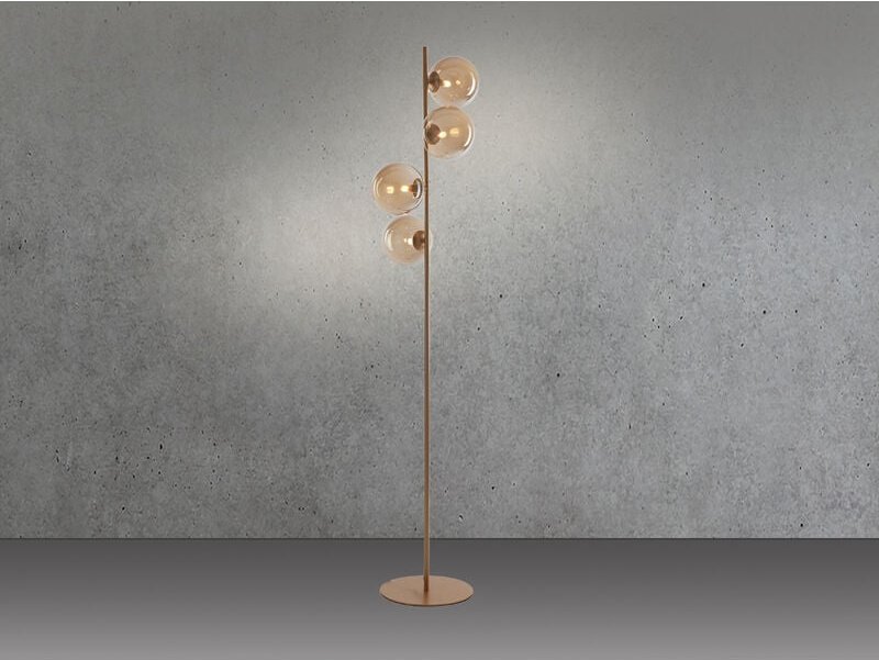 Thumbnail - Ausgefallene led Stehleuchte Messing - Glaskugeln Amber, Höhe 160cm