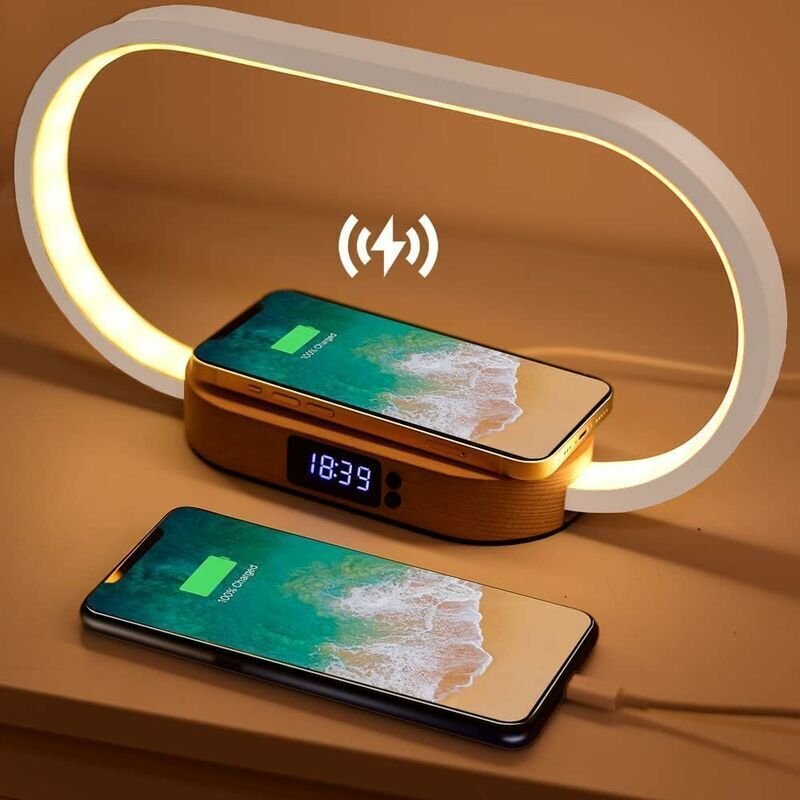 Lampe de Chevet Chargeur sans Fil, Tactile avec Port usb, Chargeur Induction avec L'horloge, Lampe de Table avec 3 Modes...