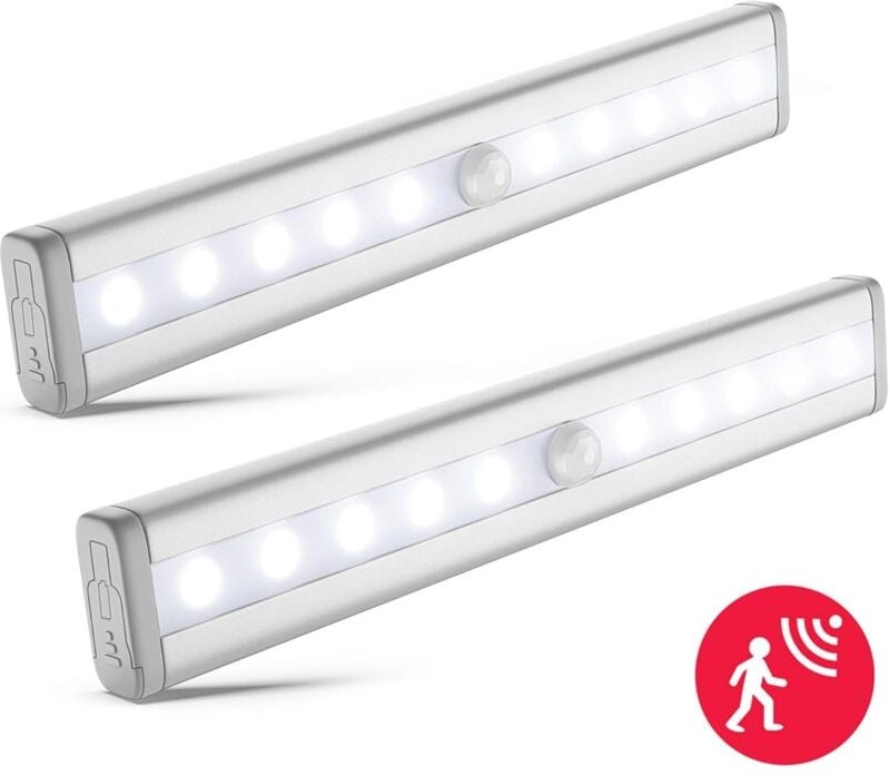 2er-Set LED-Nachtlichter mit Bewegungsmelder, Schrankbeleuchtung, LED-Streifen, selbstklebend, Betrieb mit AAA-Batterien...