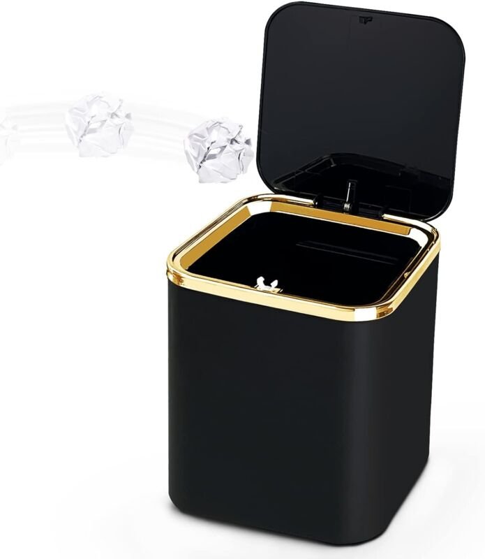 Mini-Tischmülleimer mit Deckel, 2 l, kleiner Küchenmülleimer (schwarz)