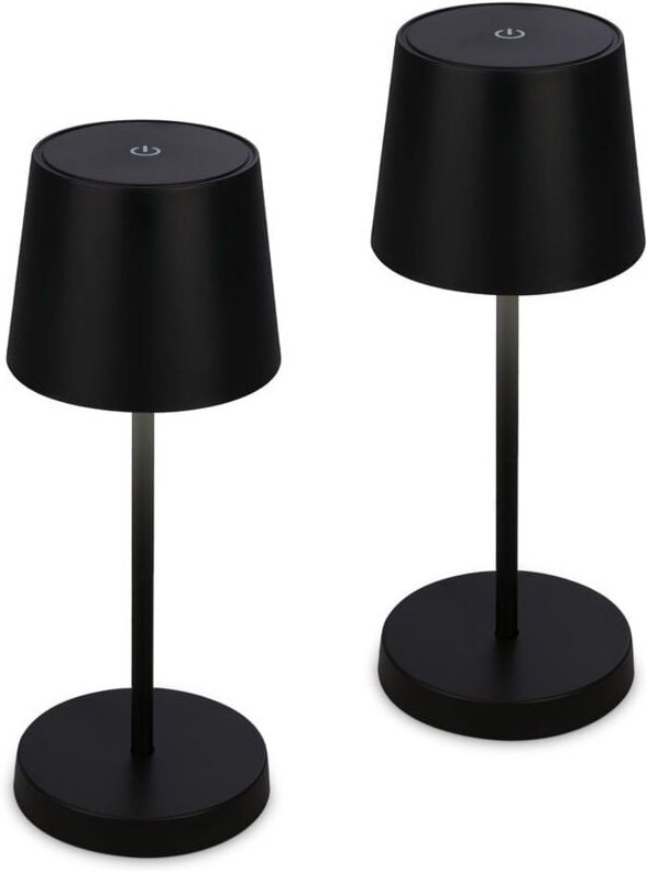 Briloner PIHA 2er Set Akku LED Tischleuchte, Touch, Dimmbar, USB-Aufladung, IP44, Akku tauschbar, Schwarz, Ø10,5 x 26 cm