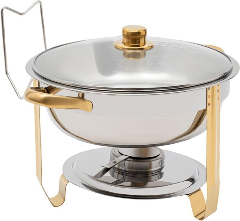 Thumbnail - Chafing Dish 5L Runder Edelstahl Warmhaltebehälter ø302x(H) 225mm Speisenwärmer mit Glasdeckel für Catering Buffet Party...