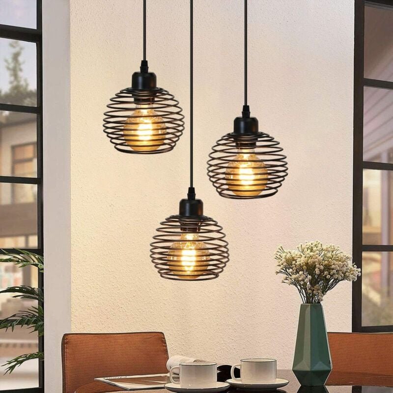 Thumbnail - Vintage-Suspensionsleuchte, industrielle Suspensionsleuchte - schwarze Innenraum-Suspensionsleuchte aus Metall, E27-Retr...