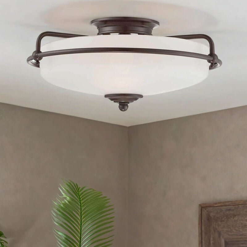 Licht-erlebnisse - Deckenleuchte Glas Metall E27 ø 42,2 cm rund in Bronze Antik Weiß 3-flammig Jugendstil