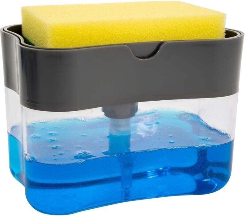 Distributeur de détergent pour évier et porte-éponge, 375 ml, gris