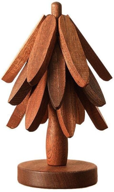 Set mit 3 Untersetzern aus Holz und Glas, wiederverwendbar für heiße Speisen, baumförmig und faltbar