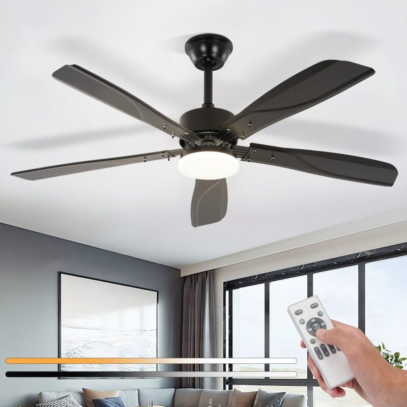 Thumbnail - GBLY Deckenventilator Mit Beleuchtung Leise - Dimmbar LED 23W Schwarz Deckenlampe mit Ventilator und Fernbedienung 125CM...