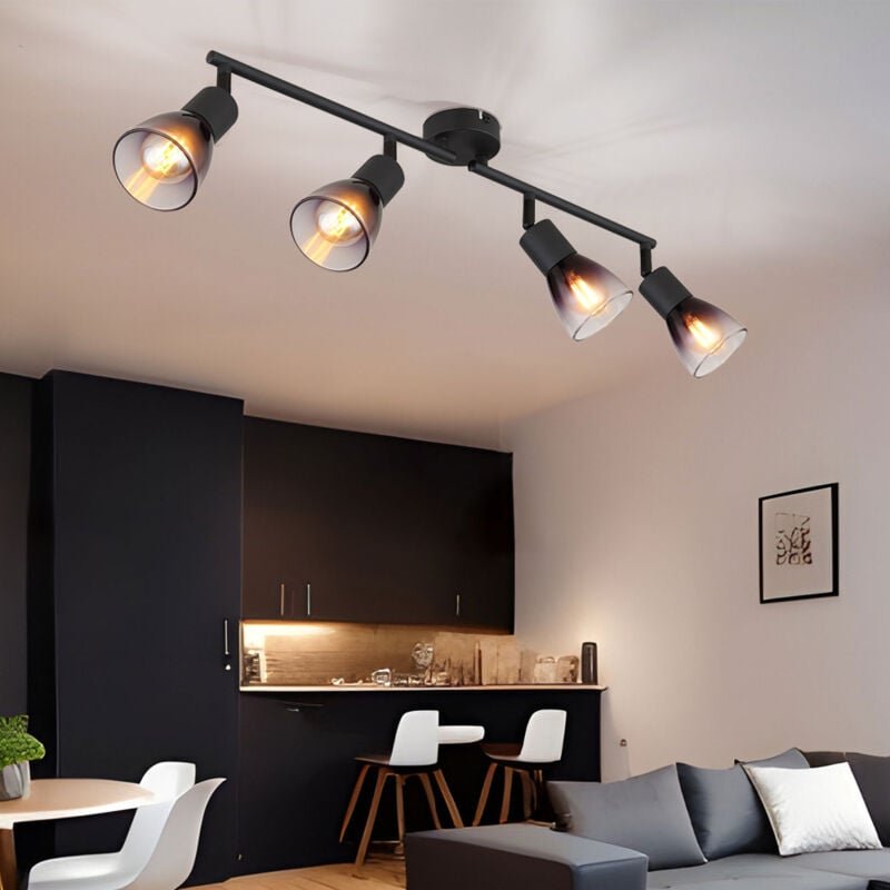 Deckenleuchte Wohnzimmerleuchte Dreh-schwenkbar Glas Rauchfarbe 4-Flammig l 60cm