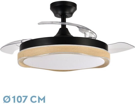 Abrila --Ventilator DC BLONDI : Farbe Schwarz/Holz mit three ausfahrbaren Flügeln : mit 6 einstellbaren Geschwindigkeite...