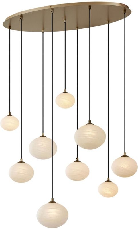 Art-Deco-Hängelampe Gold mit Opalglas 9-flammig - Yani