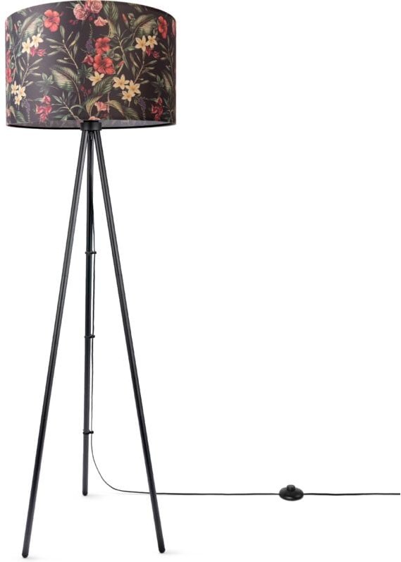 Paco Home - Stehlampe Wohnzimmer Deko Büro Dreibein Lampenschirm Rund Stoff Blumen Jungle Design 5 (Ø45,5 cm), Stehleuch...