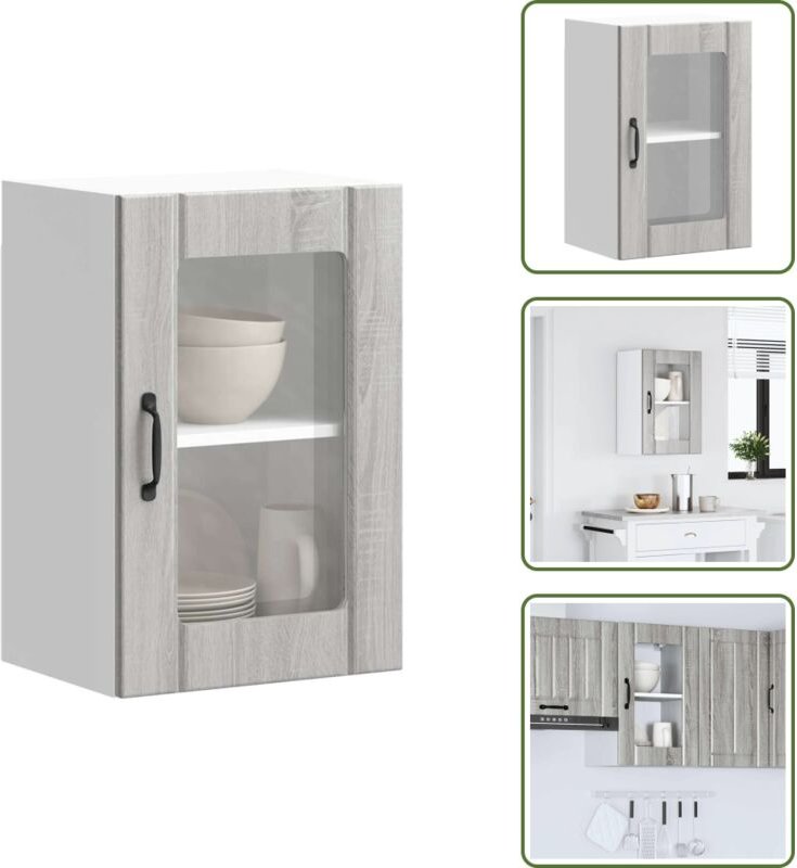 The Living Store Küchen-Hängeschrank mit Glastür Lucca Grau Sonoma - Küchenregal