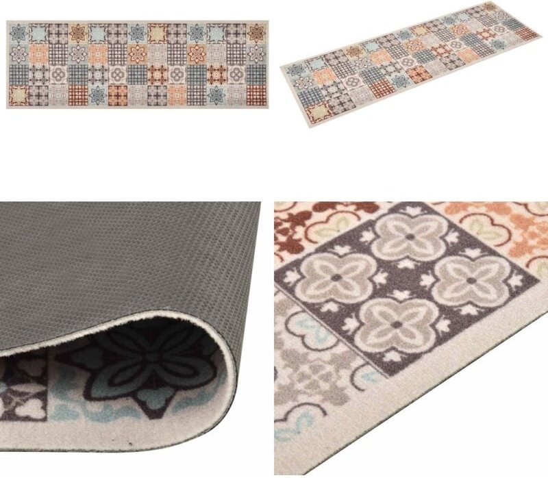 Küchenteppich Waschbar Mosaik Mehrfarbig 60x180 cm - Bodenmatte - Küchenläufer - Wohnzimmerteppich - Teppich Muster - Mu...