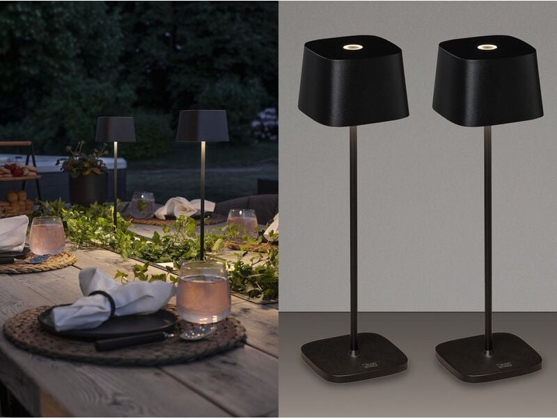 Meinewunschleuchte - 2er Set Wiederaufladbare led Outdoor Tischleuchten dimmbar in Schwarz, Höhe 25cm