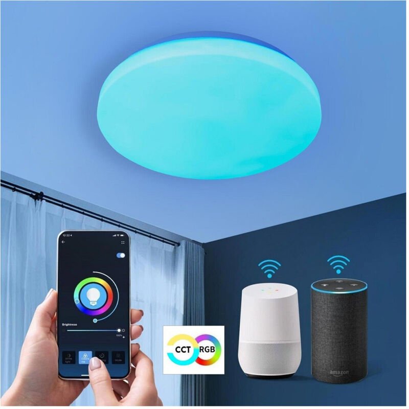 Trade Shop Traesio - Trade Shop - plafoniera led smart 20W rgb cct wifi intelligende dimmerabile smartphone alexa google...